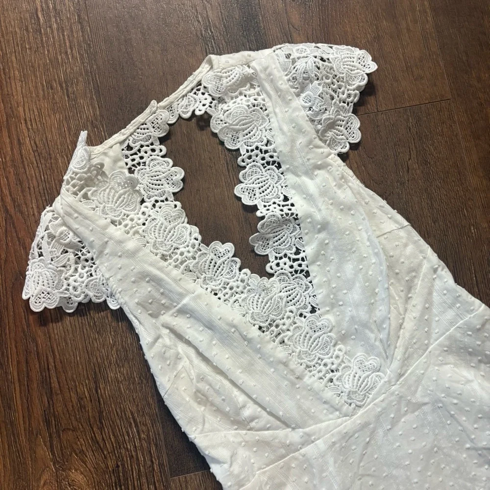 Lulu’s Believe in Dreams White Swiss Dot Lace Backless Skater Dress - Picture 3 of 7